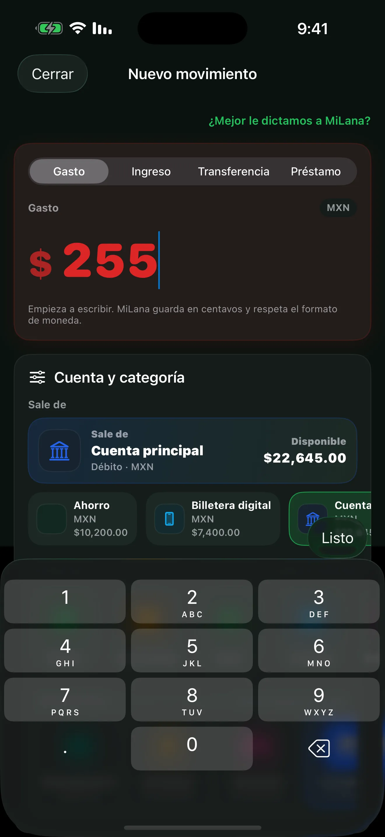 Registra gastos en segundos.