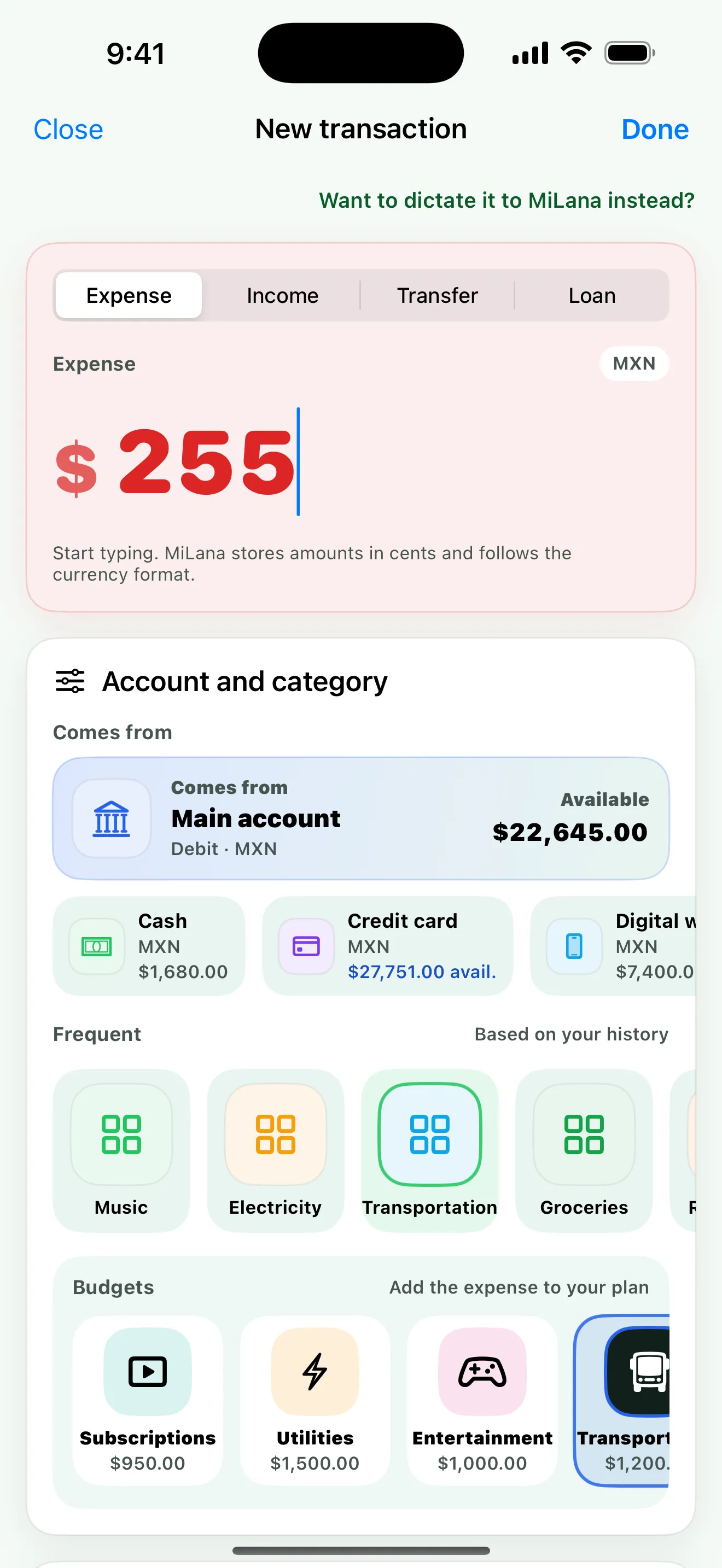 Log spending in seconds.