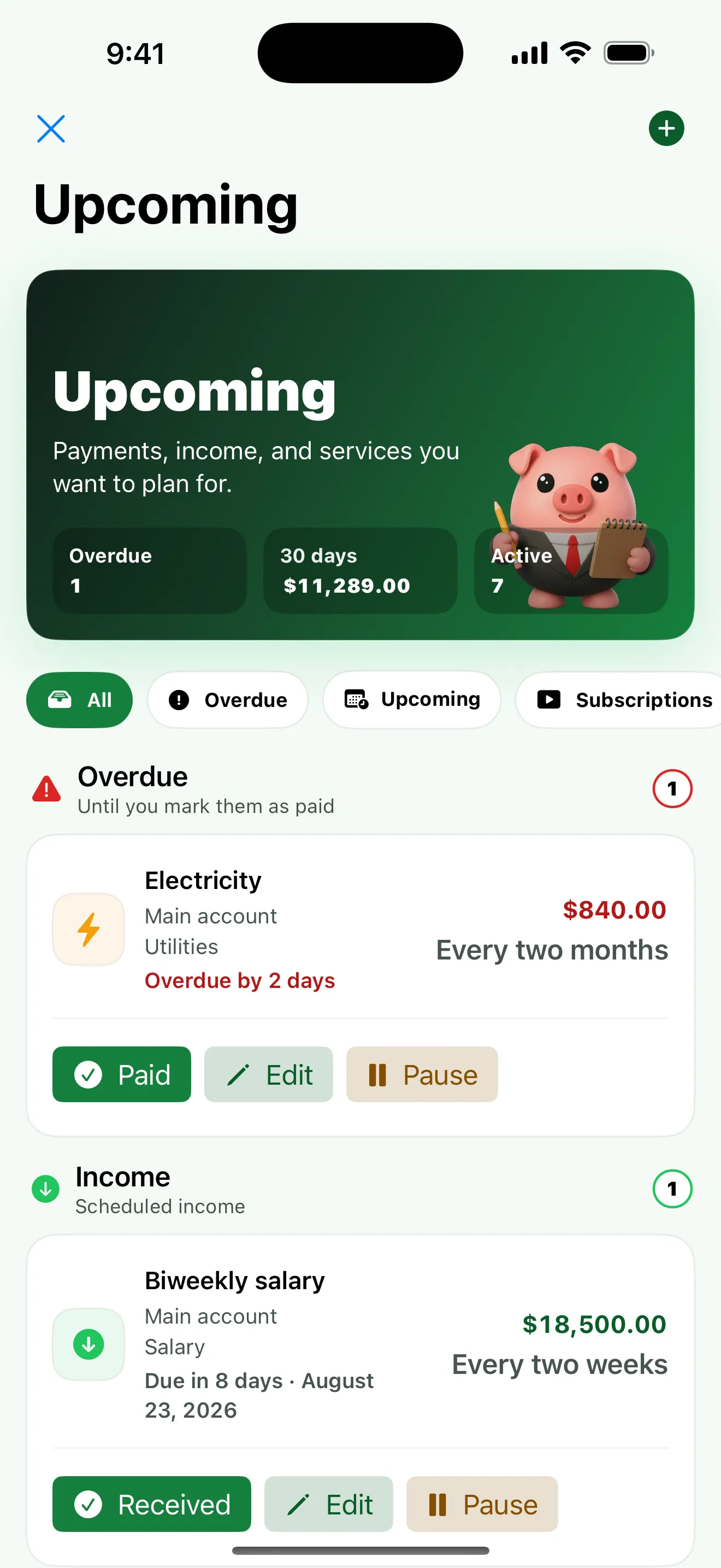 What payments are coming up?